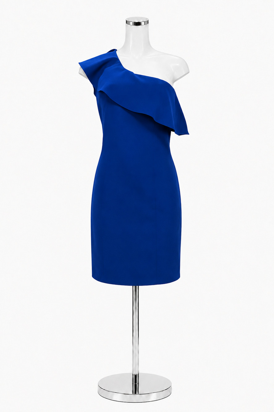 Cartise One-Shoulder Ruffle Sheath Dress Cobalt Blue Size 2